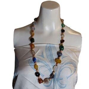 AGATE YEMENI TRIBAL AQEEK ORIGINAL HAND BEADED MULTICOLORED 14" NECKLACE